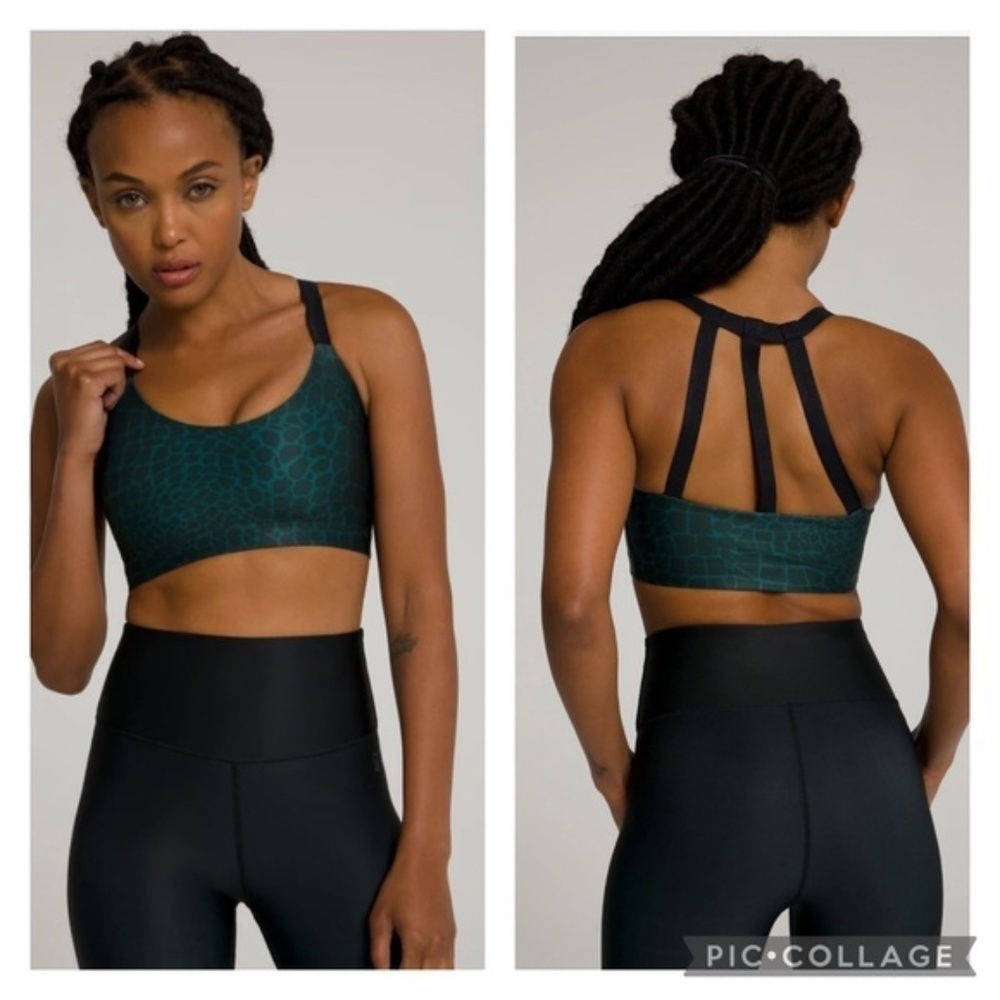 Good American Emerald Croc Double Knit Triple Back Strap Sports Bra NWT SZ 0